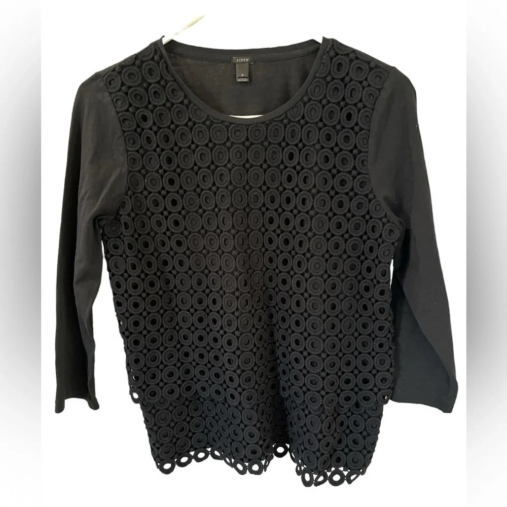 J.CREW Tiered Crochet Lace Shirt Crew Neck Casual Top - Small